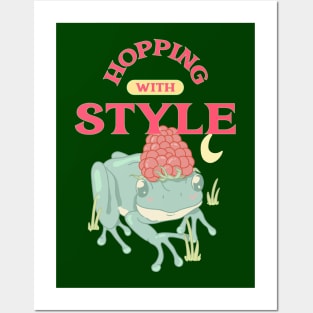 “Hopping With Style” Glamorous Frog Wearing Raspberry As A Hat Posters and Art